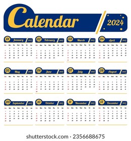 2024 Calendar template in flat design