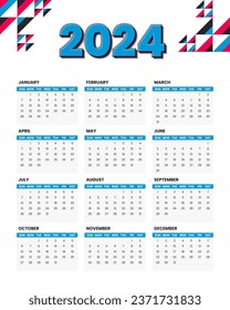 2024 calendar template with minimal style for new year