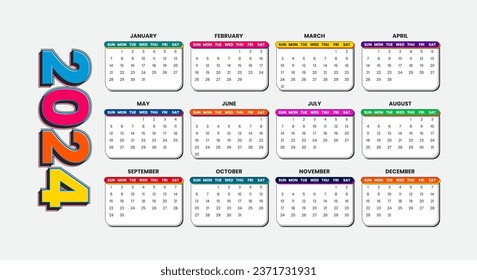 2024 calendar template with minimal style for new year