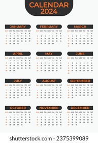 2024 Calendar Template on a White Background