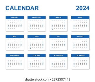 2024 calendar template with shadow vector illustration.