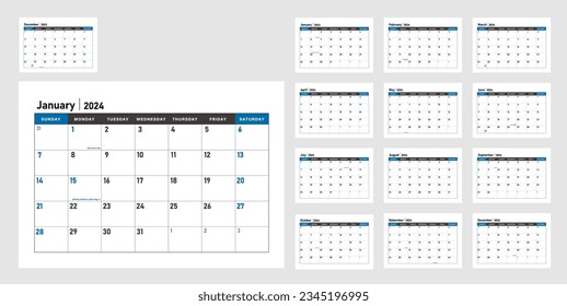 2024 calendar template vector illustration for USA