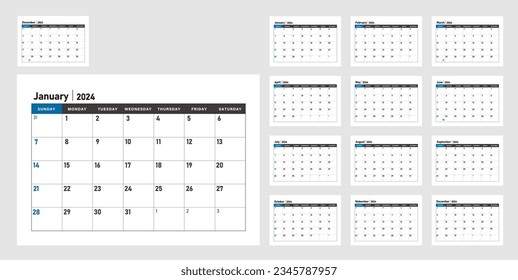 2024 calendar template vector illustration ( No public holidays ) 