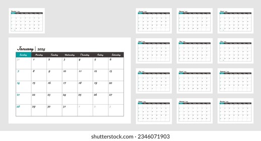 2024 calendar template vector illustration ( No public holidays ) 