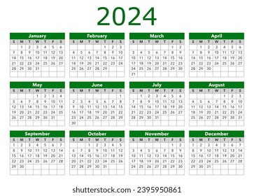 ilustración vectorial de plantilla de calendario 2024