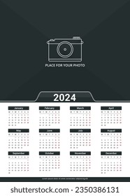 2024 Kalendervorlage, Woche beginnt am Montag, a3 Größe, Ort für Ihr Foto, Vektoreps10 Illustration