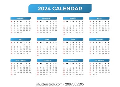 2024 Calendar Template White Background Stock Vector (Royalty Free ...