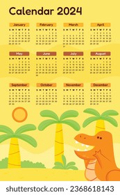 2024 Calendar template. 2024 Calendar year. vector illustration. The week starts on Monday. Annual calendar 2024 template. Calendar design. 2024 year template design.