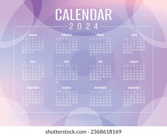 2024 Calendar template. 2024 Calendar year. vector illustration. The week starts on Monday. Annual calendar 2024 template. Calendar design. 2024 year template design.