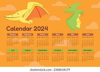 2024 Calendar template. 2024 Calendar year. vector illustration. The week starts on Monday. Annual calendar 2024 template. Calendar design. 2024 year template design.