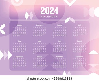 2024 Calendar template. 2024 Calendar year. vector illustration. The week starts on Monday. Annual calendar 2024 template. Calendar design. 2024 year template design.