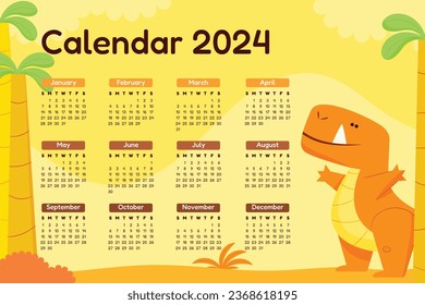 2024 Calendar template. 2024 Calendar year. vector illustration. The week starts on Monday. Annual calendar 2024 template. Calendar design. 2024 year template design.