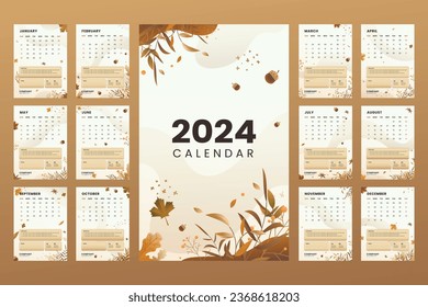 2024 Calendar template. 2024 Calendar year. vector illustration. The week starts on Monday. Annual calendar 2024 template. Calendar design. 2024 year template design.
