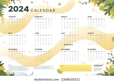 2024 Calendar template. 2024 Calendar year. vector illustration. The week starts on Monday. Annual calendar 2024 template. Calendar design. 2024 year template design.