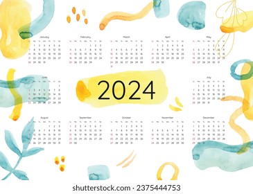 2024 Calendar template. 2024 Calendar year. vector illustration. The week starts on Monday. Annual calendar 2024 template. Calendar design. 2024 year template design.