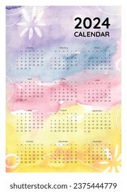 2024 Calendar template. 2024 Calendar year. vector illustration. The week starts on Monday. Annual calendar 2024 template. Calendar design. 2024 year template design.