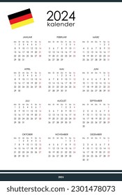 2024 calendar template. Yearly planner organizer for every day. Week starts on Monday, German