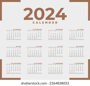 Plantilla de banner vectorial de calendario 2024