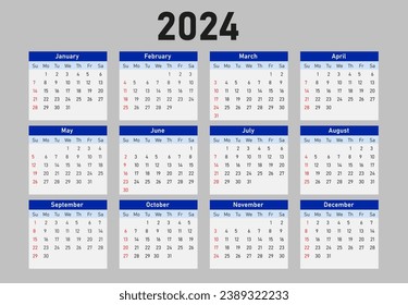 2024 calendar vector design business template.