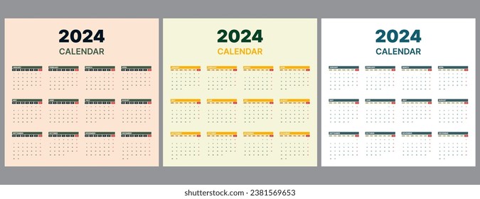 Diseño vectorial de calendario 2024 con color vintage
