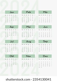 2024 calendar vector design template, simple and clean design. Calendar in German. The week starts on Monday.
