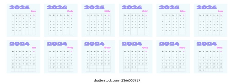 2024 calendar vector design template, simple and clean design. Calendar in German. The week starts on Monday.