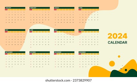 2024 calendar vector design in vintage color with abstract shapes background