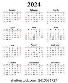 2024 Calendar Vector: Modern, editable, and printable monthly template for efficient planning in English