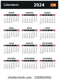 2024 Calendar - vector stock illustration. Spain, Spanish version