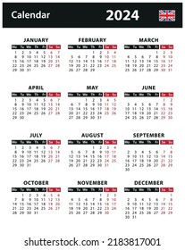 2024 Calendar - vector stock illustration. English version