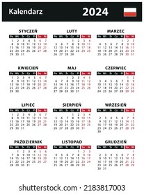 2024 Kalender - Vektorgrafik. Polen, polnische Fassung