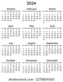2024 calendar vertical. Modern vector illustration. Plan your year with style