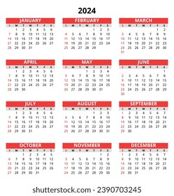 2024 calendar, vertical. Modern vector illustration. Plan your year with style