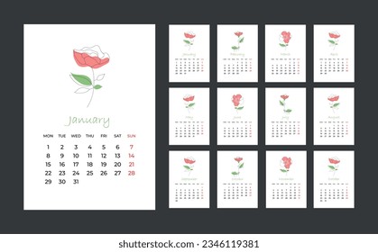 2024 calendar. week start Monday. Editable 2024 calendar design template for happy new year.