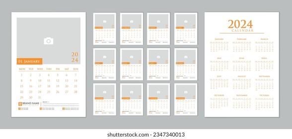 2024 calendar. week start Monday. Editable 2024 calendar design template for happy new year.