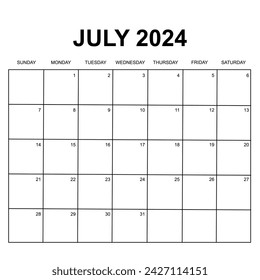 2024 calendar. Week starts on Sunday. Printable, simple, and clean calendar design. Stationery vector design.