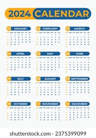 Calendario 2024 con inicio semanal el domingo