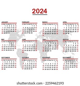 2024 calendar with world map