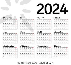 2024 calendar, year 2024 template planner, modern and simple design, vertical style, for corporate or startup