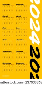 2024 calendar, year 2024 template planner, modern and fun design, vertical style, for corporate or startup