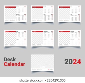 2024 Calendar year vector illustration. week starts on Sunday, Simple planner design template, desk calendar 2024 year, wall calendar 2024 template, print media, advertisement