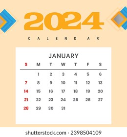 Ilustración vectorial del año natural 2024. la semana comienza el domingo, plantilla de diseño simple planificador, calendario de escritorio 2024 año, plantilla de calendario de pared 2024, medios impresos, publicidad