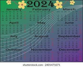 2024 Calendar year vector illustration.