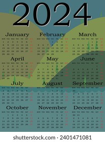 2024 Kalenderjahr, Vektorgrafik.