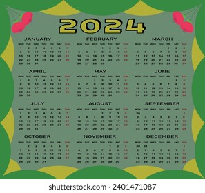 2024 Calendar year vector illustration.