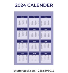 plantilla de planificador de diseño de calendario 2024.