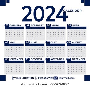 2024 calender template design vector calender download ful year calender for business promotion