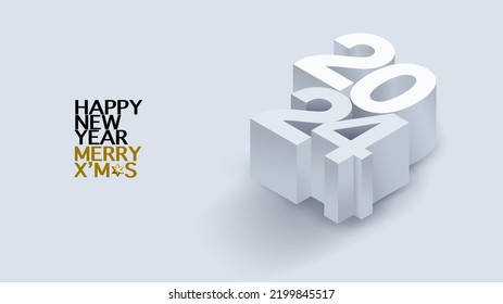 2024 calligraphy with 3d numbers on white background of Happy New Year celebration for flyers, posters, business decoration sign, brochure, card, banner, postcard. Vector illustration