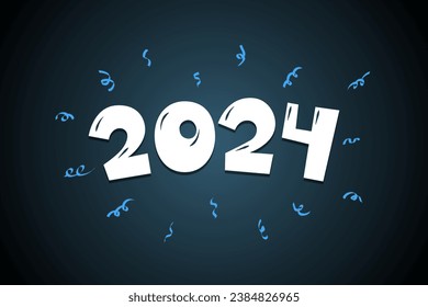 2024 cartoon hand drawn comic text lettering number with confetti. Happy New Year and Merry Christmas holiday greeting card design. Colorful xmas vector eps illustration
