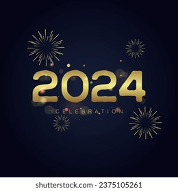 2024 celebration concepts for banner design and Golden Firework on gradient isolated over black background
